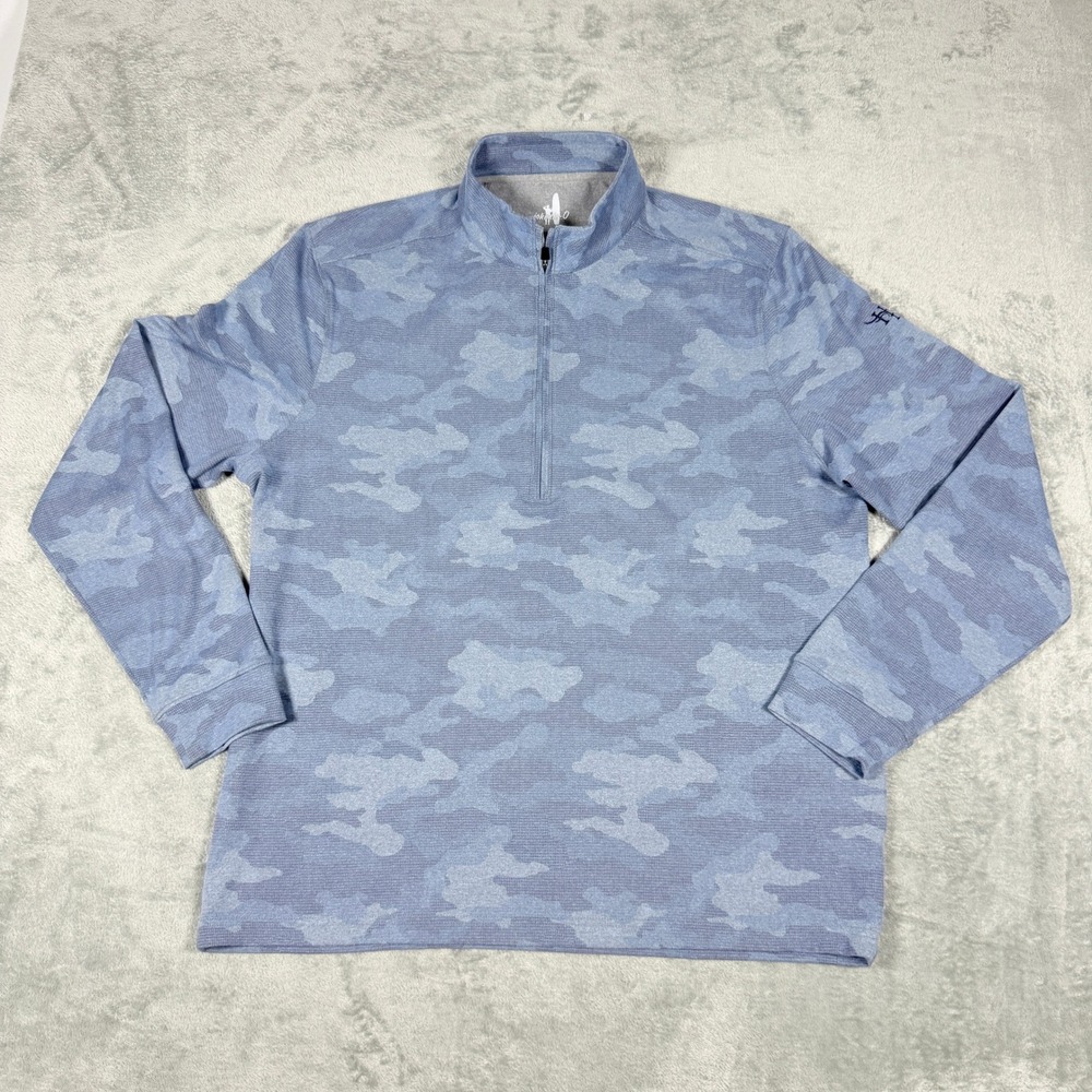 johnnie-O Mens Lrg Quarter Zip Pullover Blue Camo Performance Hawks Ridge Golf